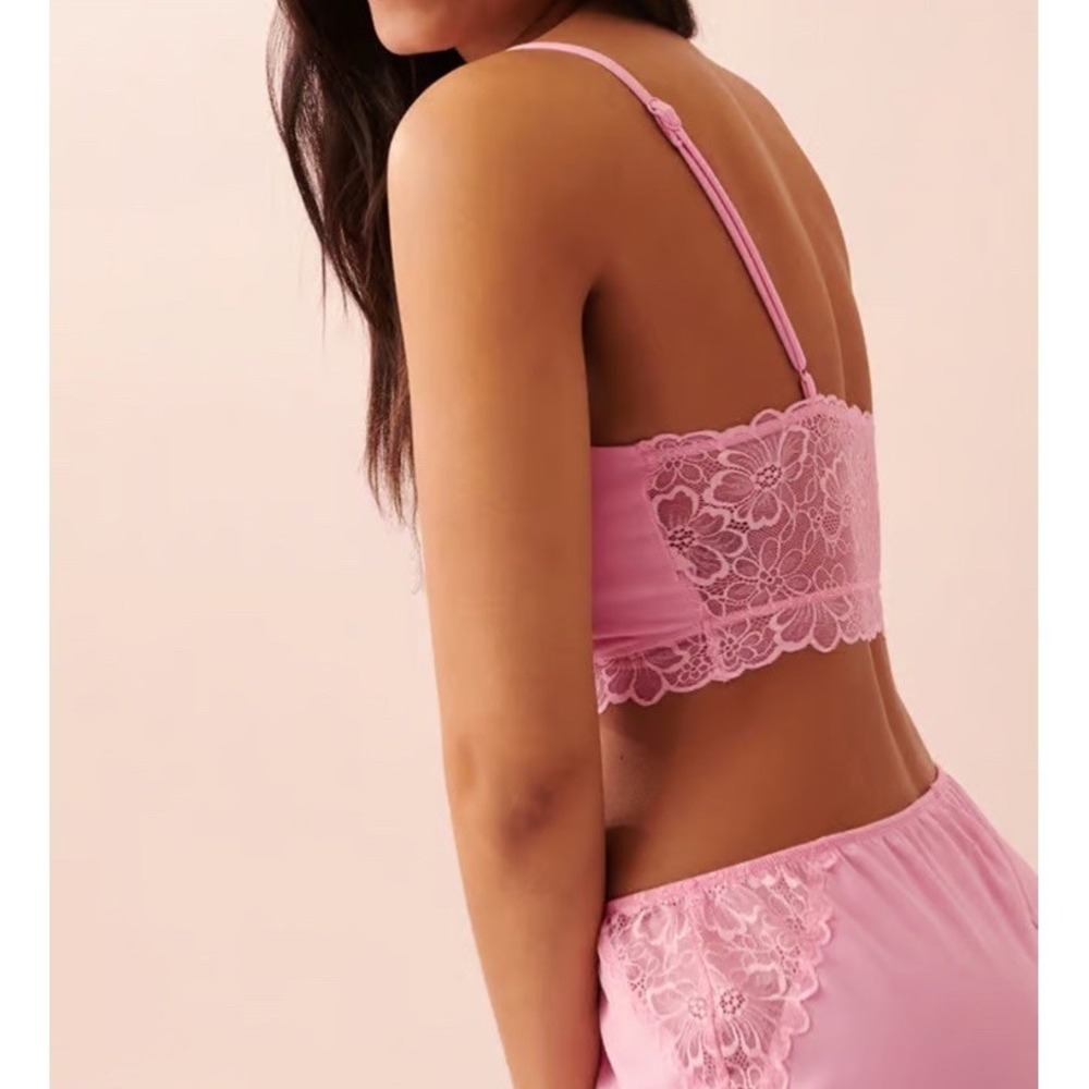 La Vie En Rose Pink Modal Crop Cami And Shorts Set, Lace Trim, Women's Size XS/S